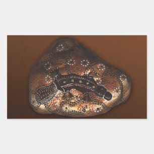 Pegatina Rectangular Arte de Platypus al estilo aborigen australiano