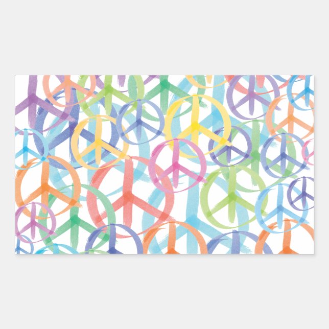 Pegatina Rectangular Arte de Símbolos de Paz (Anverso)