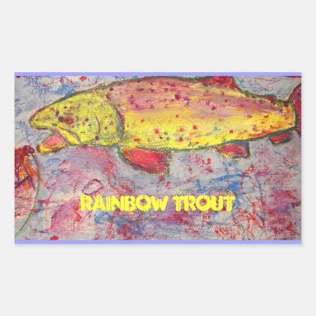 Pegatina Rectangular arte de trucha arco iris (Anverso)