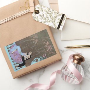 Pegatina Rectangular Arte Deco Antiguo Fuegos Artificiales Le Feu, Geor