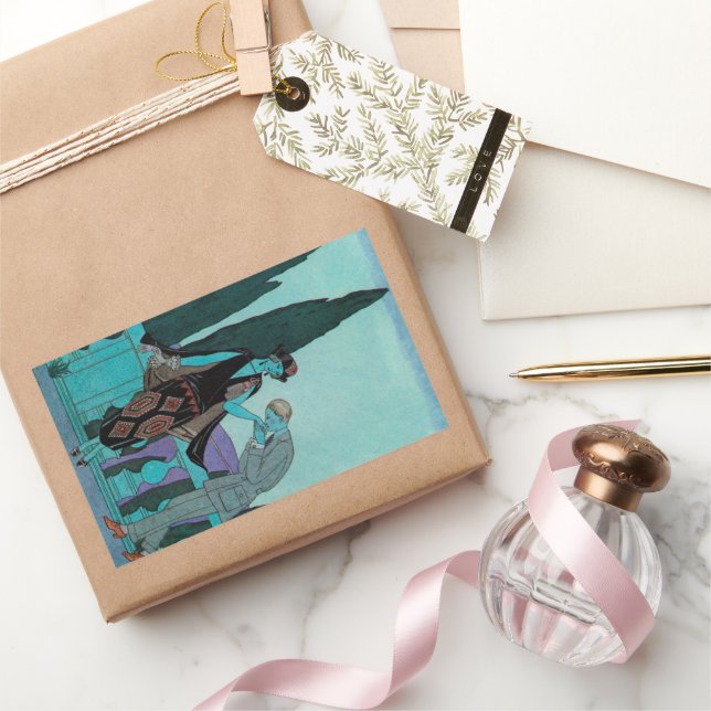 Pegatina Rectangular Arte Deco Antiguo La Villa d'Este de George Barbie (Regalar)