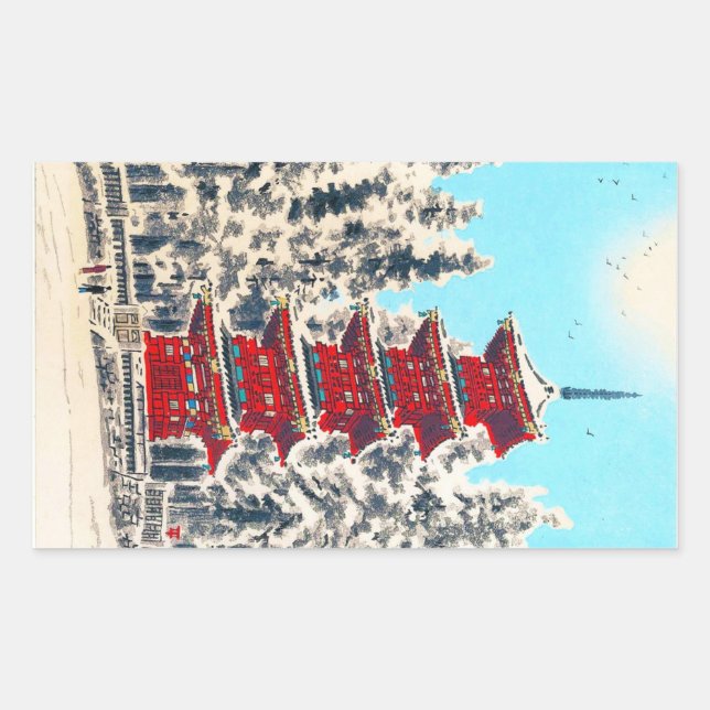 Pegatina Rectangular Arte del antiguo santuario clásico japonés de Guay (Anverso)