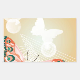 Pegatina Rectangular Arte del destino de amor de boda de mariposa hawai