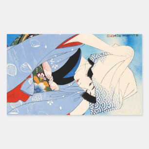 Pegatina Rectangular Arte femenino oriental japonés de Guay