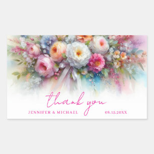 Pegatina Rectangular Arte Floral Acuarela Gracias Tu Texto Personalizad