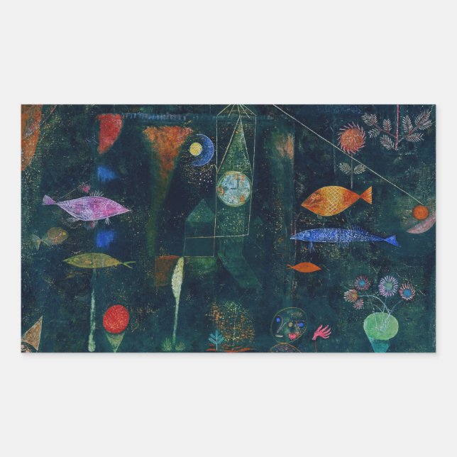Pegatina Rectangular Arte gráfico de pintura abstracta Magia de peces d (Anverso)