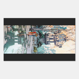 Pegatina Rectangular Arte japonés oriental fresco de la capilla de