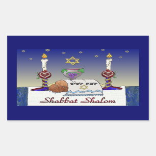 Pegatina Rectangular Arte Judaica Impresión Shabbat Shalom
