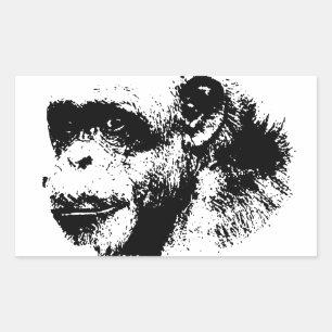 Pegatina Rectangular Arte pop chimpancé negro y blanco