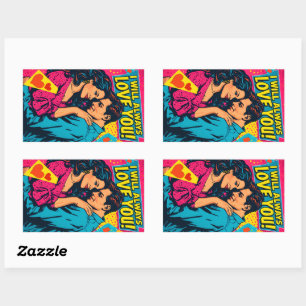 Pegatina Rectangular Arte Pop Retro Romance Cómics Colores Brillantes A