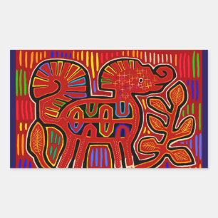 Pegatina Rectangular Arte Popular Mola Elefante Bebé Indio Kuna - Folk