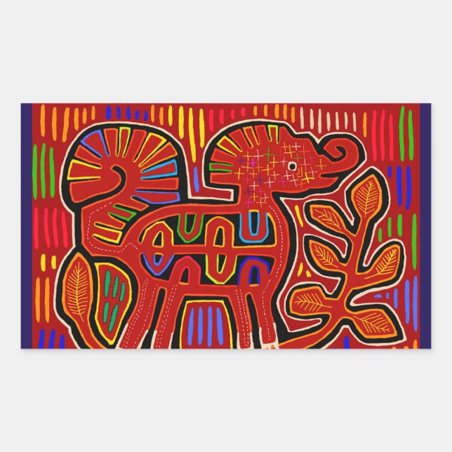 Pegatina Rectangular Arte Popular Mola Elefante Bebé Indio Kuna - Folk (Anverso)