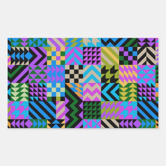 Pegatina Rectangular Arte Popular Tribal - Azul (Anverso)