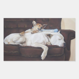 Pegatina Rectangular arte realista del bulldog americano blanco y cacho