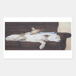 Pegatina Rectangular arte realista del bulldog americano blanco y cacho