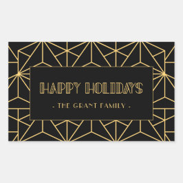 Pegatina Rectangular Arte retro deco Felices vacaciones