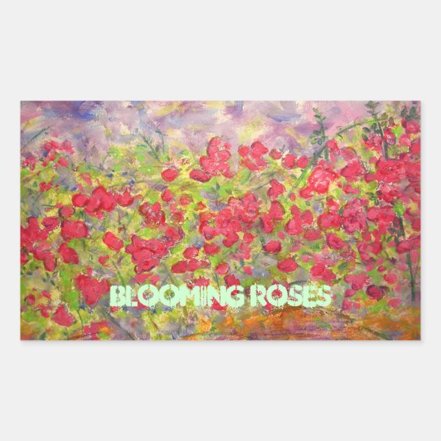 Pegatina Rectangular arte rosa floreciente (Anverso)