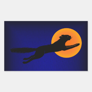 Pegatina Rectangular Arte Vintage de Halloween Gato Negro