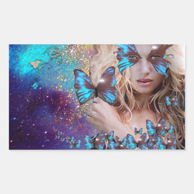 PEGATINA RECTANGULAR ARTISTA DE MAQUILLAJE DE BELLEZA AZUL (Anverso)