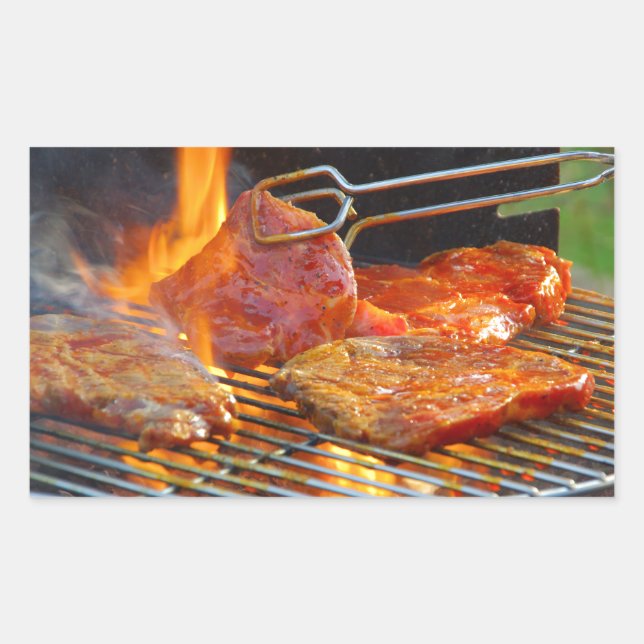 Pegatina Rectangular asado a la parilla (Anverso)