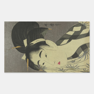 Pegatina Rectangular Ase o fuku onna (Mujer limpiando sudor) de Utamaro