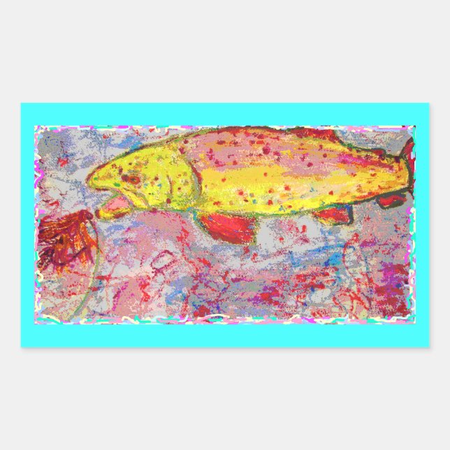 Pegatina Rectangular aspecto de la huella de la trucha arco iris (Anverso)