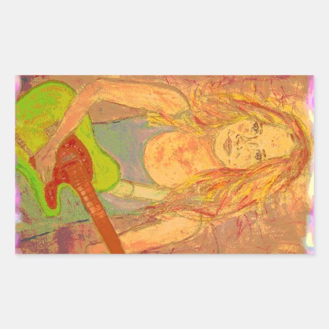 Pegatina Rectangular aspecto de la huella de pantalla del chica de rock (Anverso)