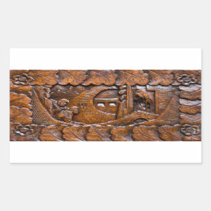 Pegatina Rectangular Aspecto oriental de madera tallada