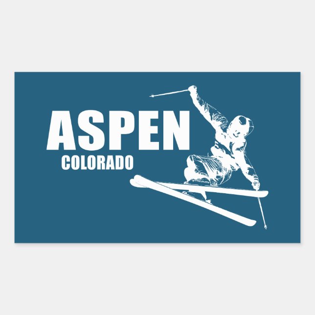 Pegatina Rectangular Aspen Colorado Skier (Anverso)