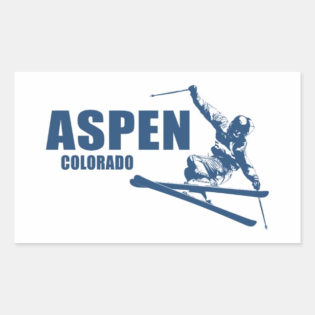 Pegatina Rectangular Aspen Colorado Skier (Anverso)