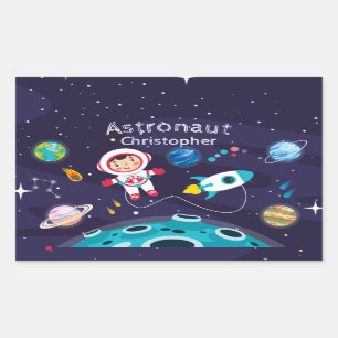 Pegatina Rectangular Astronaut child on the moon, monogrammed name