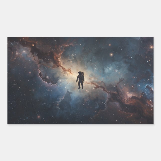 Pegatina Rectangular astronauta flotando a través de la inmensidad del  (Anverso)