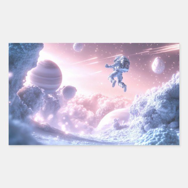 Pegatina Rectangular Astronauta saltando (Anverso)