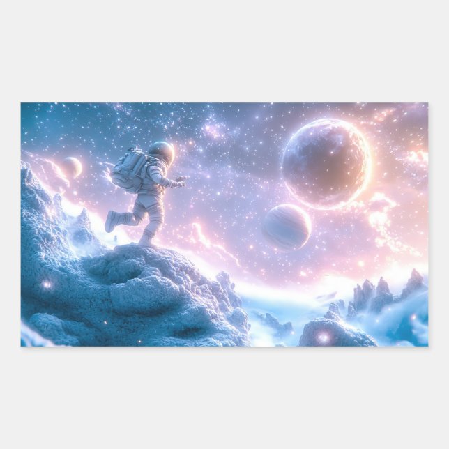Pegatina Rectangular Astronauta saltando (Anverso)
