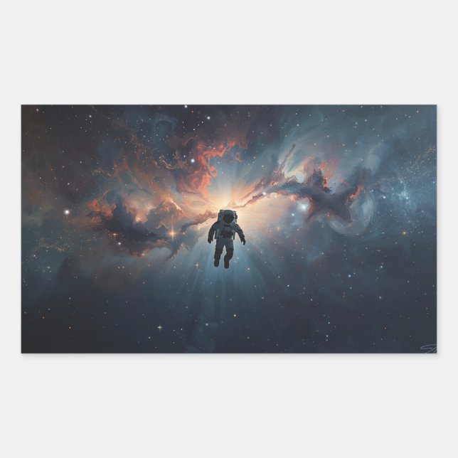 Pegatina Rectangular astronauta solitario flotando a través de la inmen (Anverso)