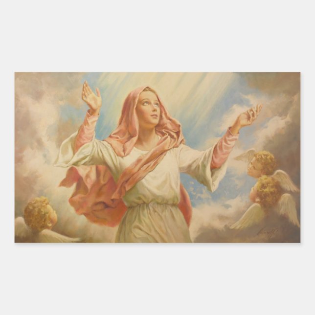 Pegatina Rectangular Asumir Virgin Mary (Anverso)