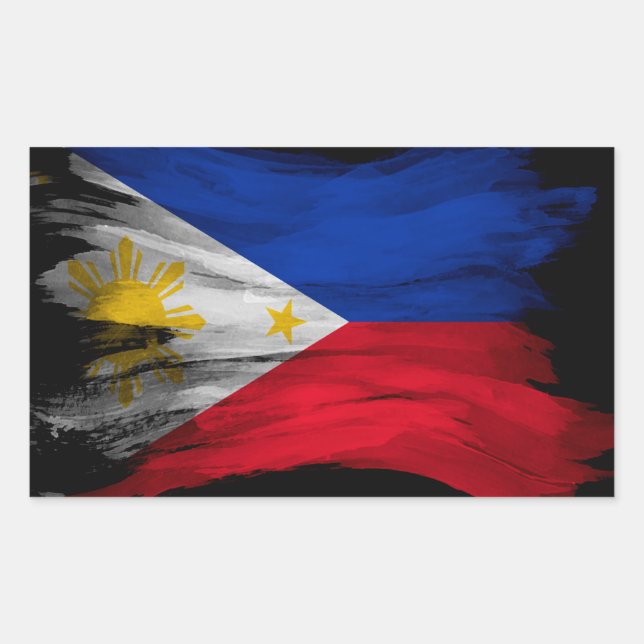 Pegatina Rectangular Ataque de pincel de bandera de Filipinas, bandera  (Anverso)