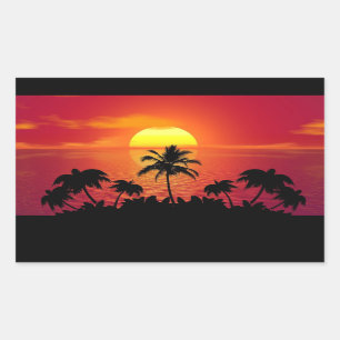 Pegatina Rectangular Atardecer con palmeras Silhouette-16514