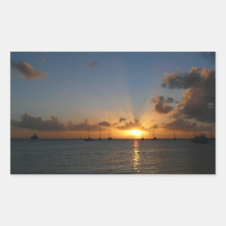 Pegatina Rectangular Atardecer con veleros paisaje tropical foto