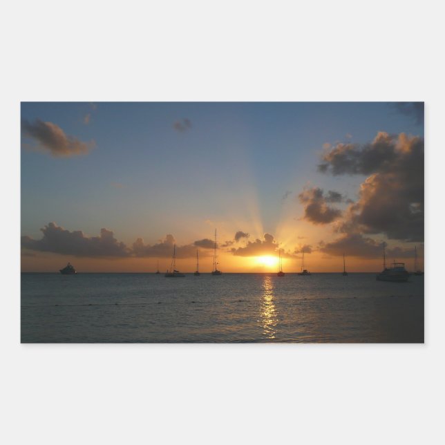 Pegatina Rectangular Atardecer con veleros paisaje tropical foto (Anverso)