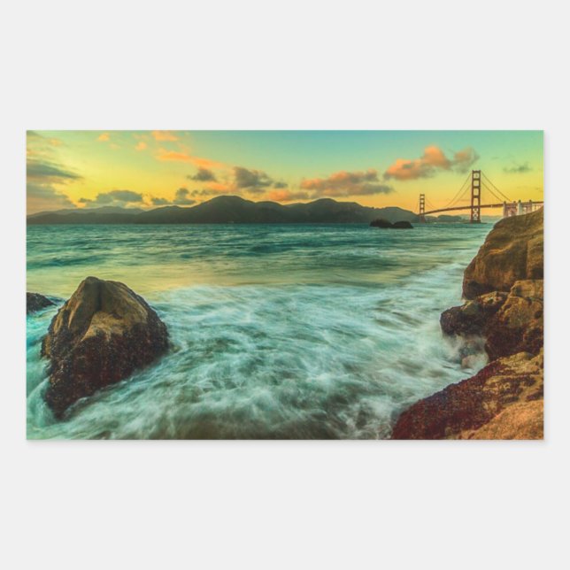 Pegatina Rectangular Atardecer en Baker Beach (Anverso)