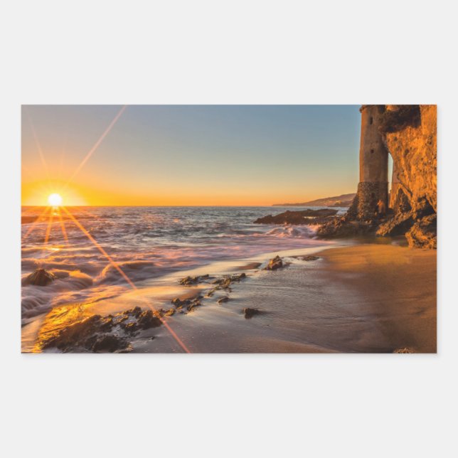 Pegatina Rectangular Atardecer en la playa Victoria 2 (Anverso)