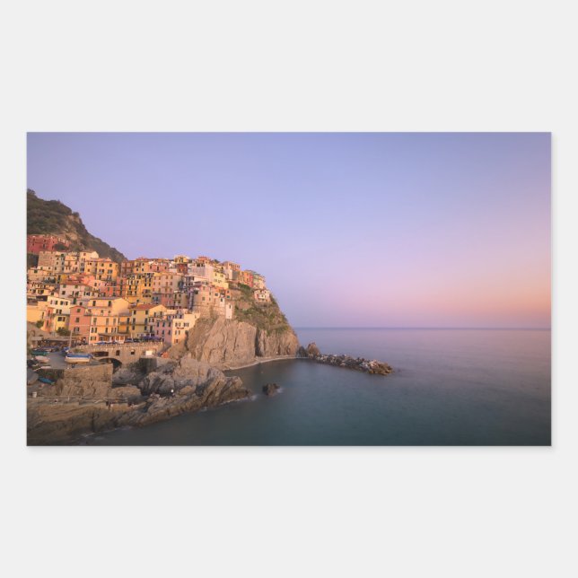 Pegatina Rectangular Atardecer sobre el pueblo de Manarola en Cinque Te (Anverso)