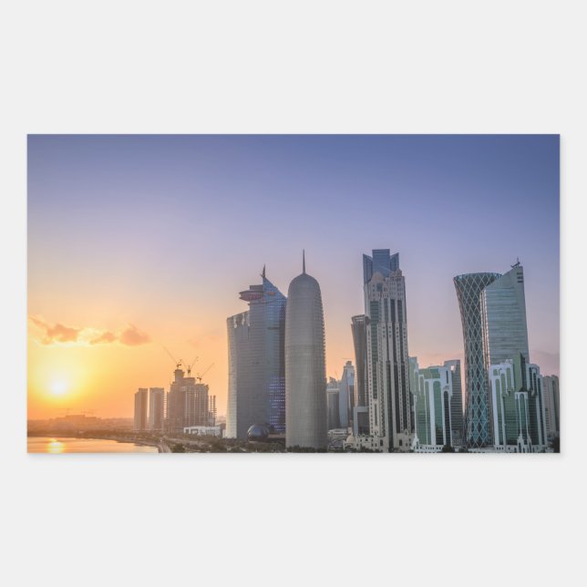 Pegatina Rectangular Atardecer sobre la ciudad de Doha, Qatar (Anverso)
