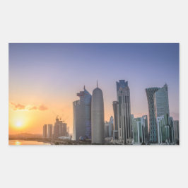 Pegatina Rectangular Atardecer sobre la ciudad de Doha, Qatar