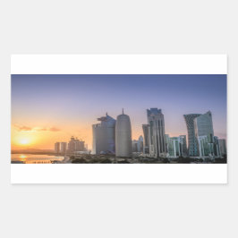 Pegatina Rectangular Atardecer sobre la ciudad de Doha, Qatar