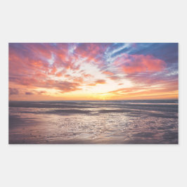 Pegatina Rectangular Atardecer sobre la playa y el mar