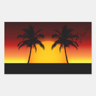 Pegatina Rectangular Atardecer tropical y palmeras