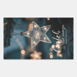 Pegatina Rectangular Atrapa la estrella mágica de Navidad