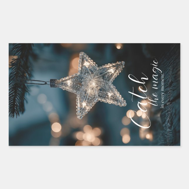 Pegatina Rectangular Atrapa la estrella mágica de Navidad (Anverso)